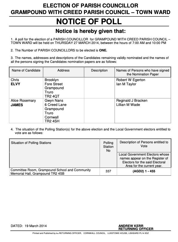 Grampoundparishbyelectionnoticeofpoll