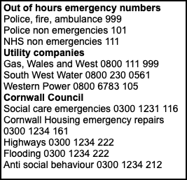 Out of hours emergency numbers
